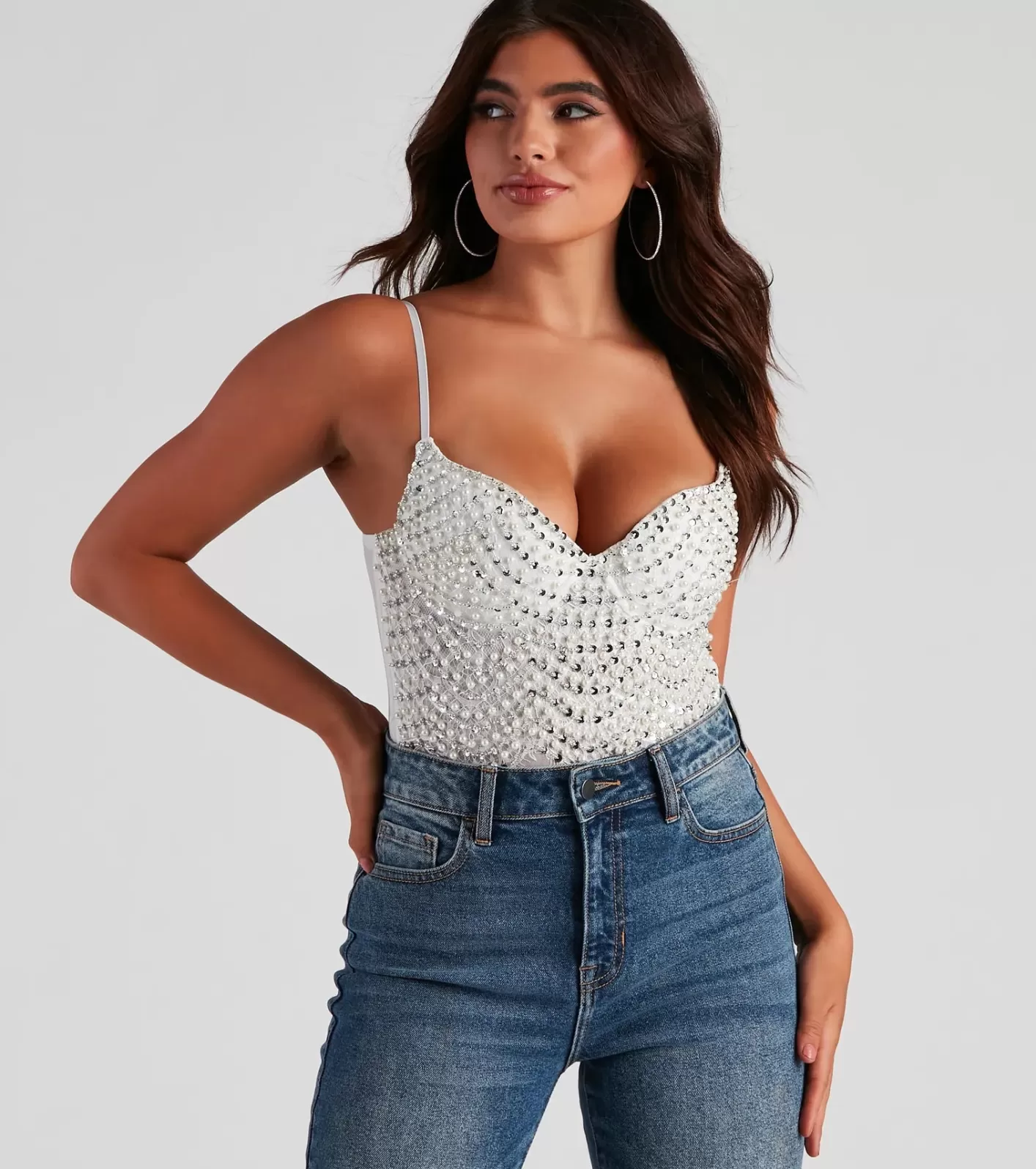 Windsor Twisted Angel Embroidered Bodysuit WHITE Hot