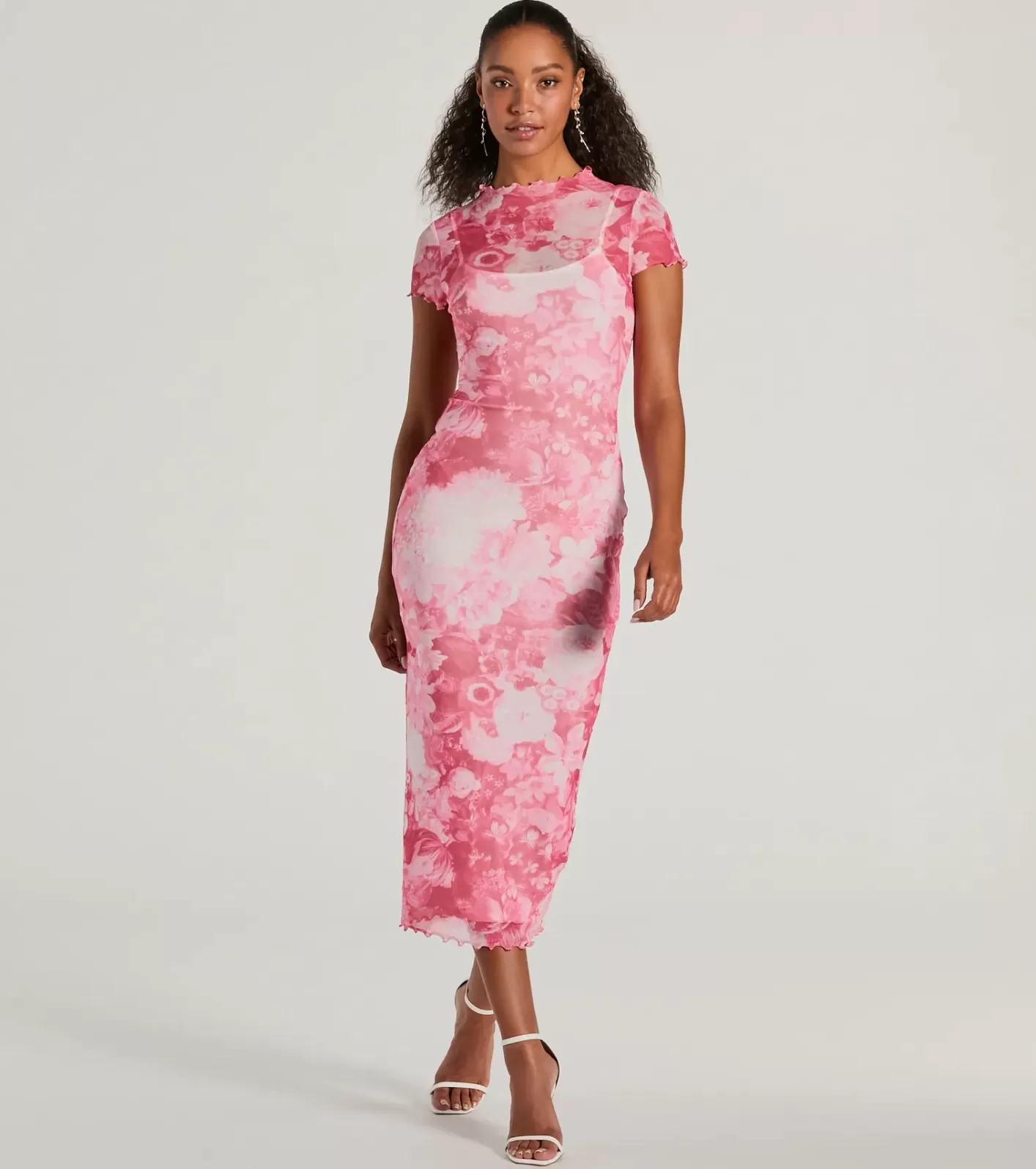 Windsor Unique Feels Abstract Print Mock Neck Maxi Dress PINK New
