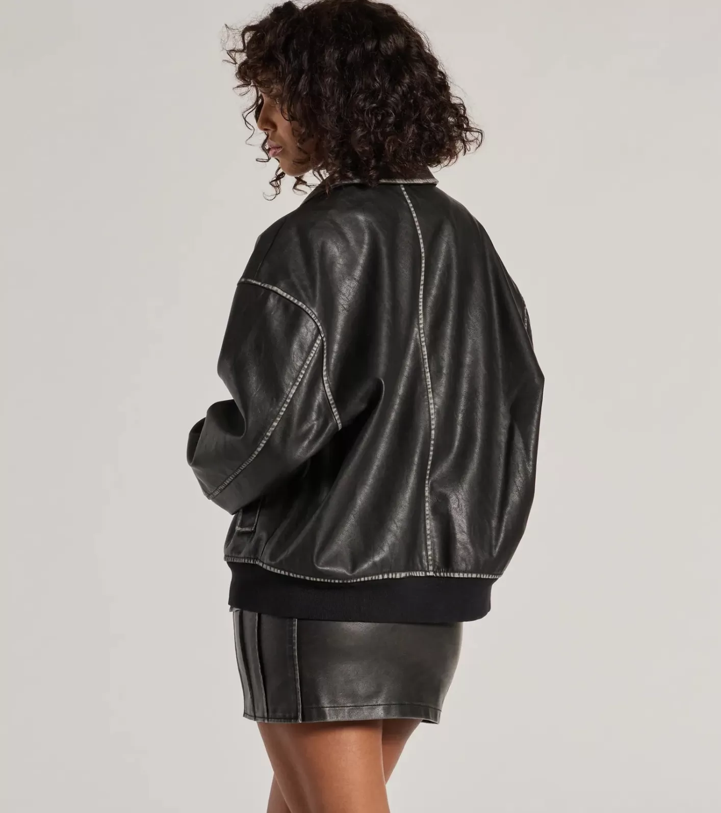 Windsor Vintage Chic Faux Leather Oversized Bomber Jacket CHARCOAL New