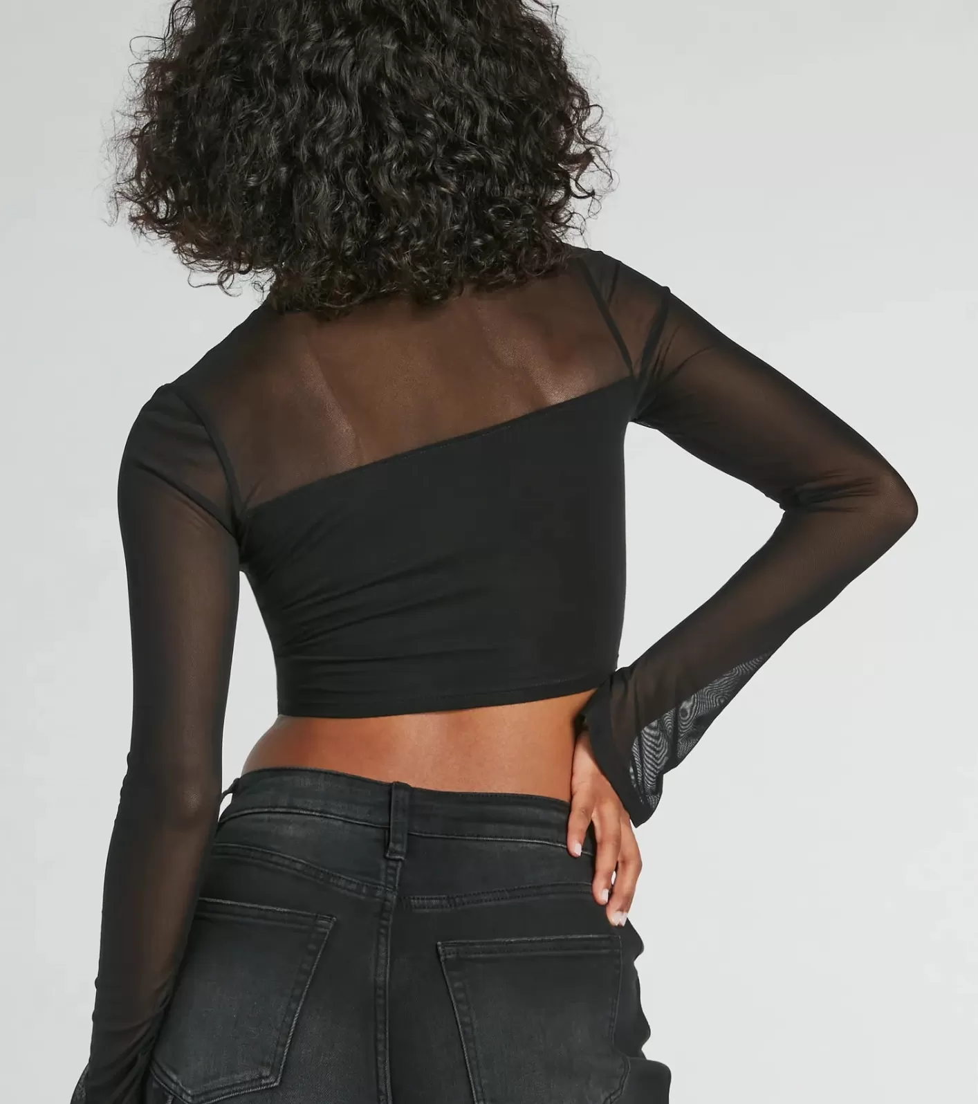 Windsor Vintage Lace-Up Mesh Graphic Crop Top BLACK Cheap