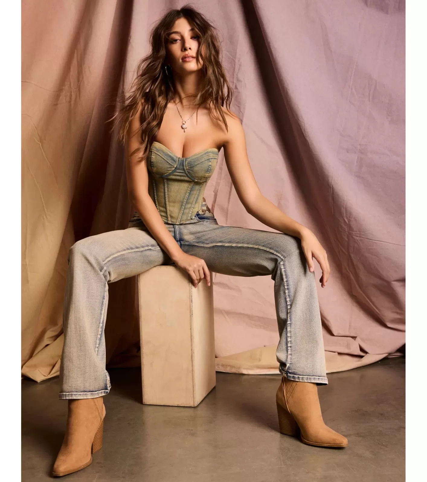 Windsor Vintage Vibes Strapless Lace-Up Corset Top DENIM Clearance