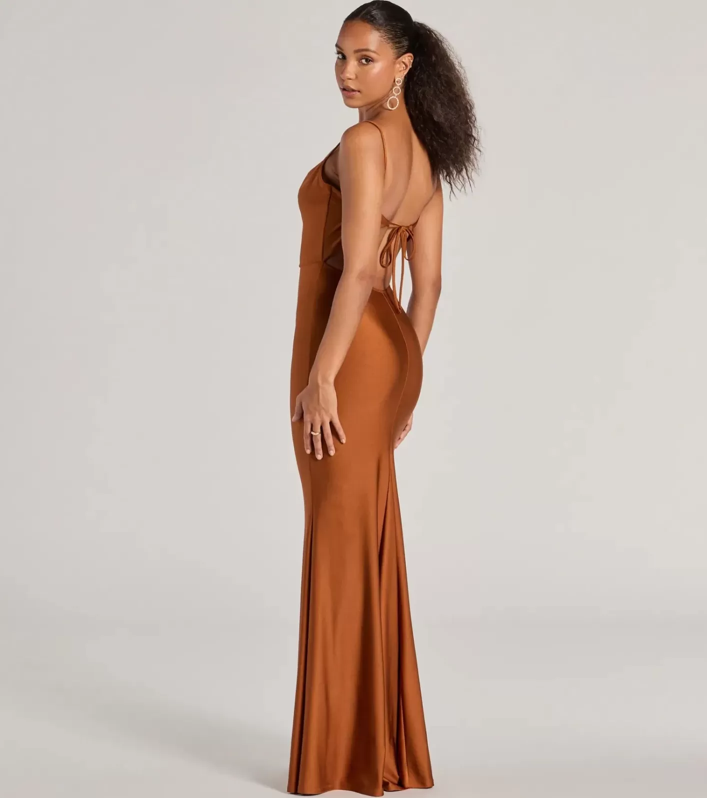 Windsor Virginia Cowl Neck Tie-Back Mermaid Formal Dress COPPER Shop