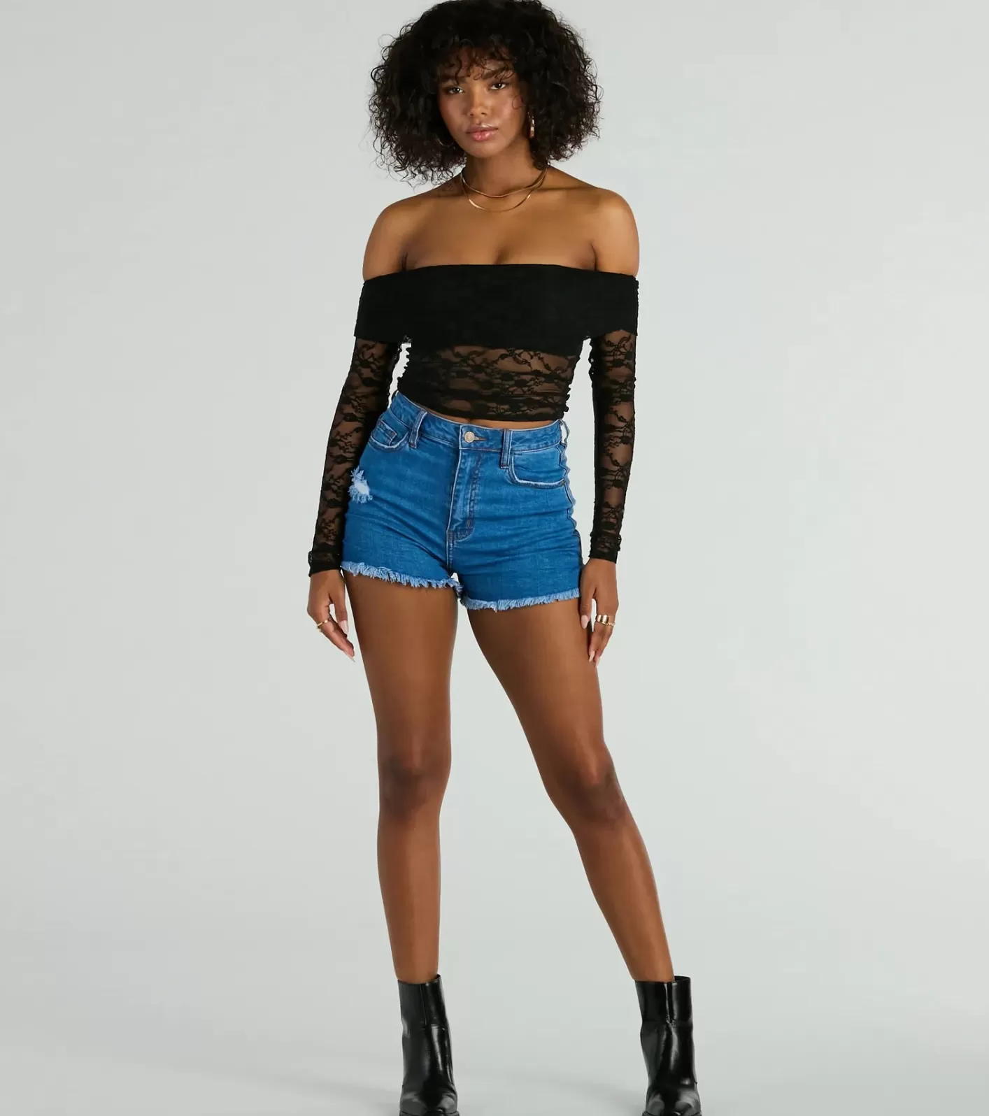 Windsor Weekend Fray High Rise Denim Shorts MEDDENIM Cheap