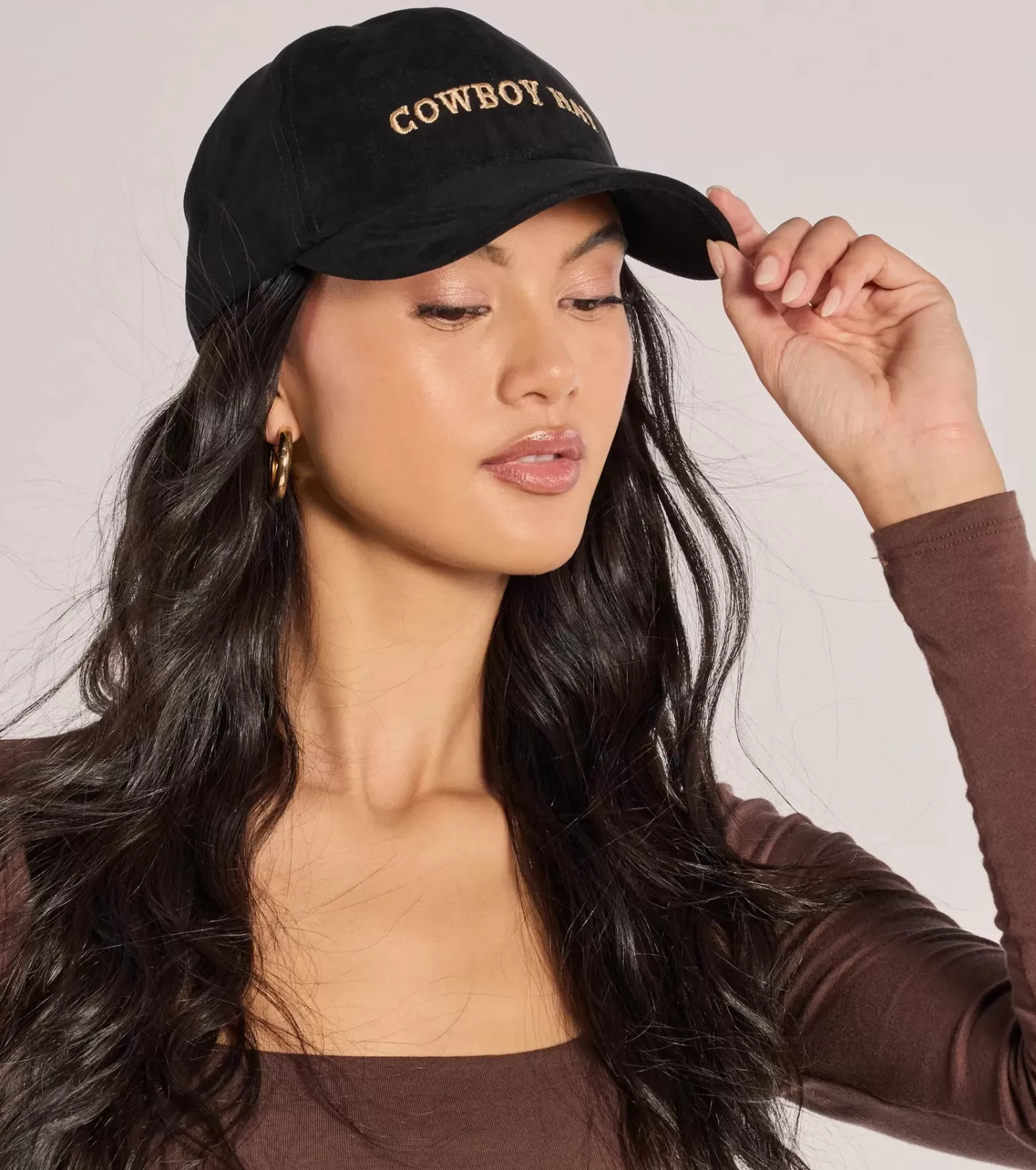 Windsor Western Chic Faux Suede Cowboy Script Hat BLACK Shop
