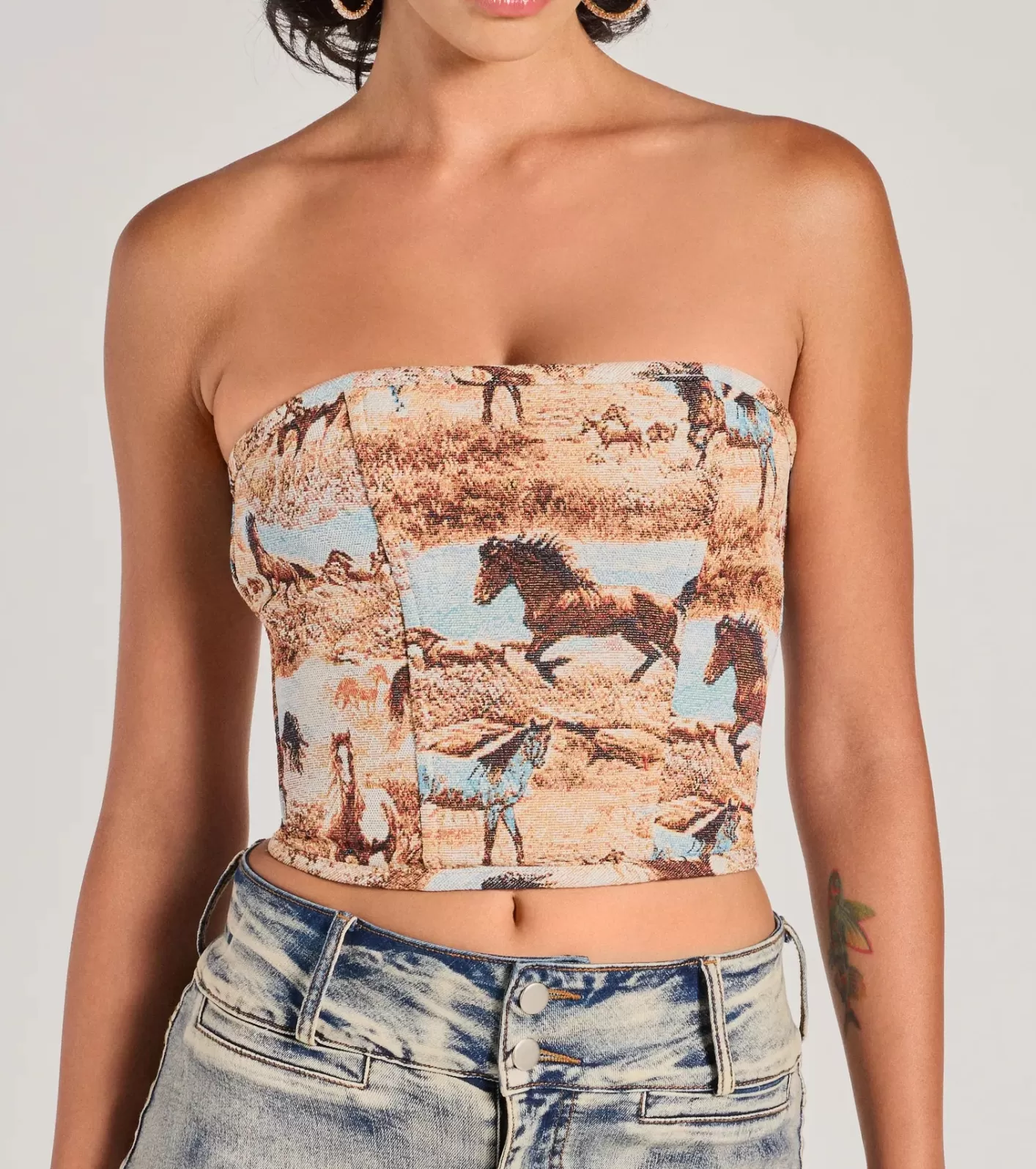 Windsor Western Chic Horse Tapestry Corset Top MULTI Store