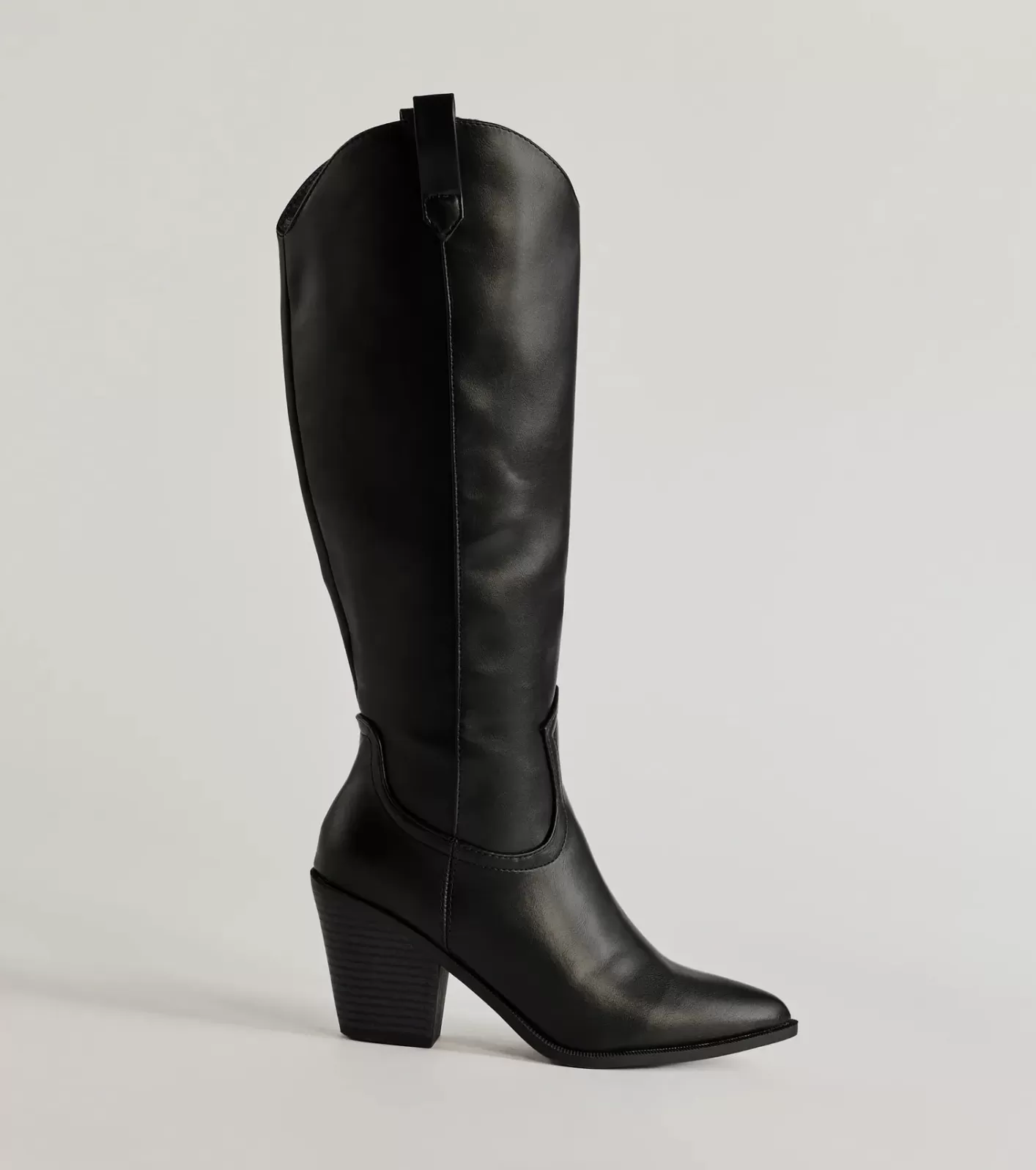 Windsor Western Sleek Knee-High Block Heel Boots BLACK Outlet