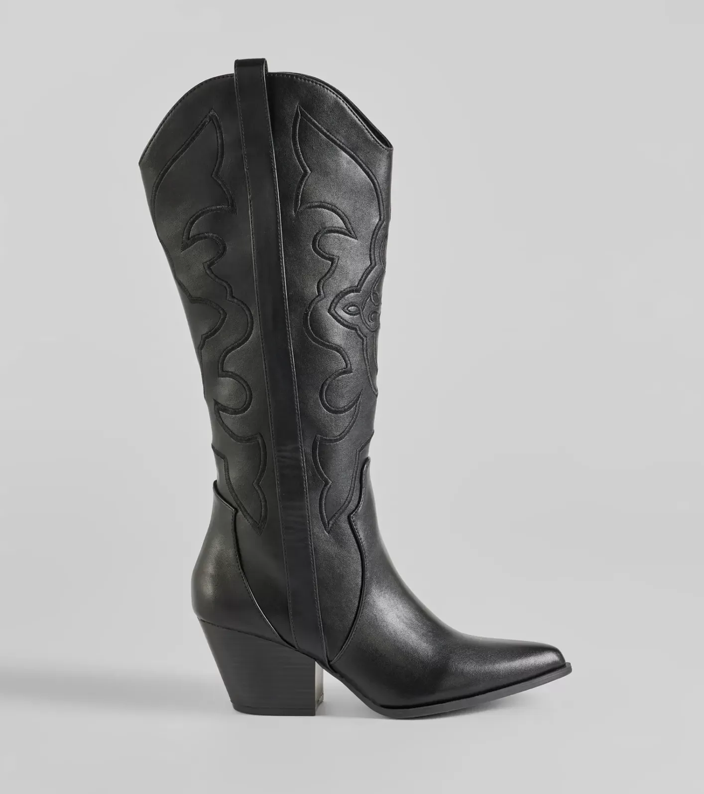Windsor Western Standoff Faux Leather Cowboy Boots BLACK Cheap