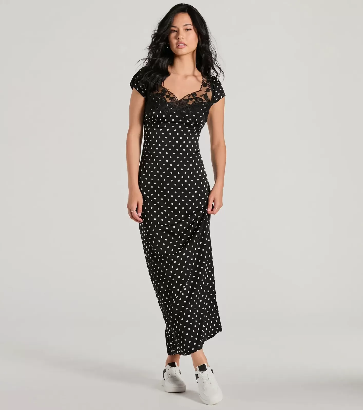 Windsor Whimsical Cutie Butterfly Polka Dot Satin Maxi Dress BLACK Best