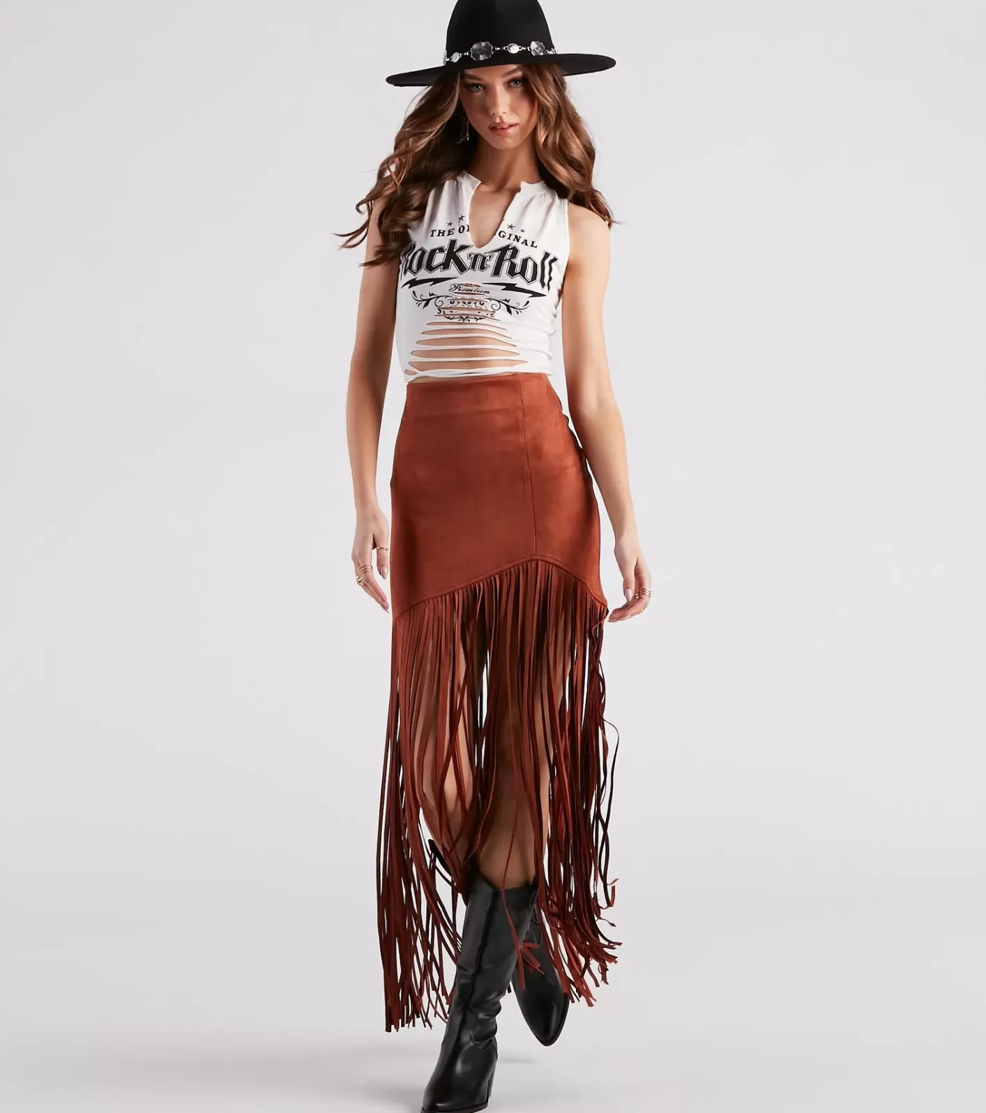 Windsor Wild At Heart Long Fringe Skirt TAN Cheap