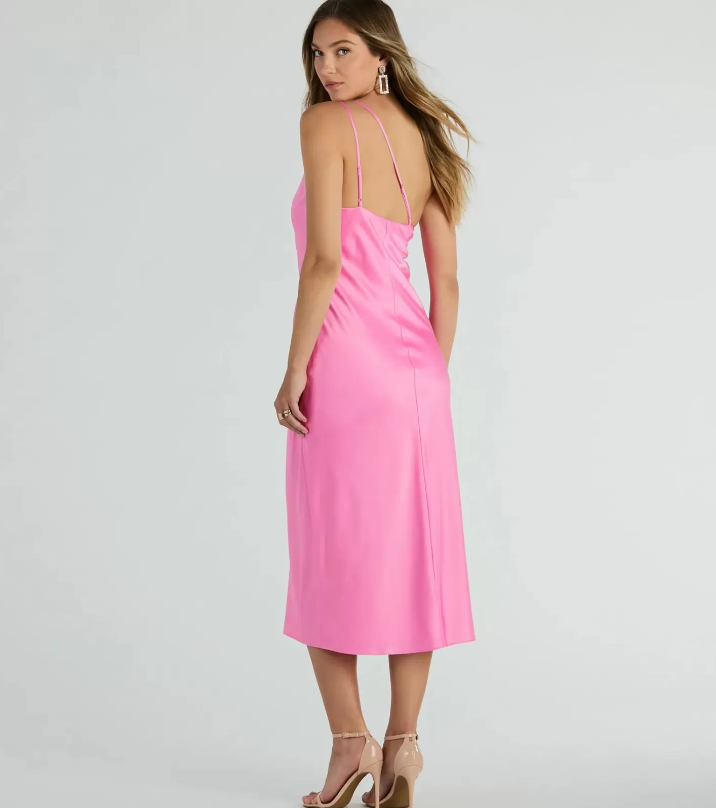 Windsor Winnie Formal Satin One-Shoulder Midi Dress PINK Cheap