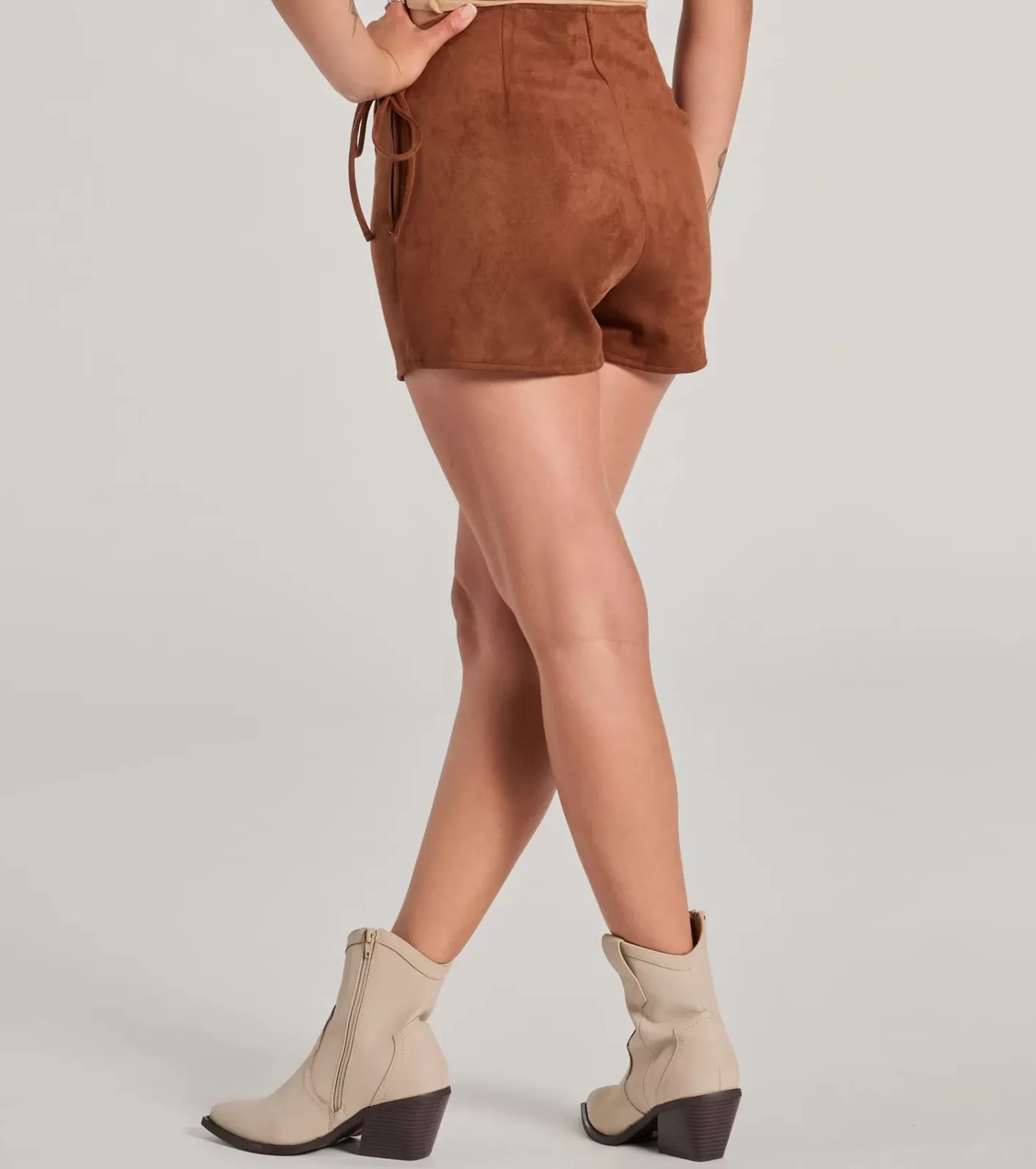 Windsor Wrap It Up High-Rise Faux Suede Mini Skort BROWN Discount